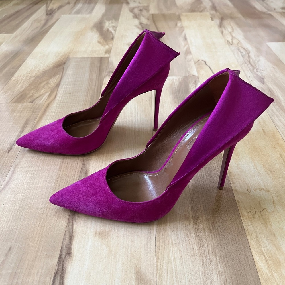 Aquazzura Pumps Women's US 8.5 EUR 38.5 Fuschia Pink Suede Leather Heels Shooes